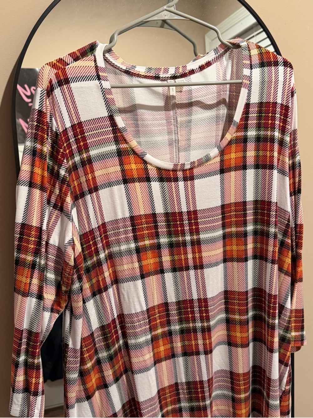 Plaid Tunic Top 18/20W Cato 3/4 Sleeve Scoop Neck Fall